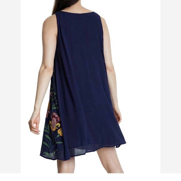 Desigual Women's Vest Anjou Dress Sleeveless Floral Light Viscose Blue Sz 42 - Picture 2 of 9